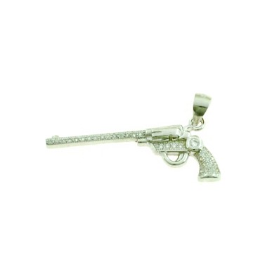 White gold-plated semizirconia shotgun pendant in 925 silver