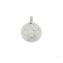 Round medal pendant with paw and bone engraved white gold plated in 925 silver