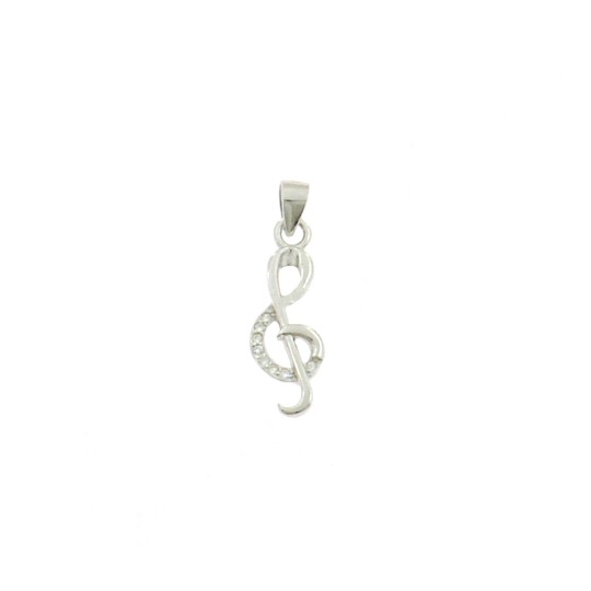 Ciondolo chiave di violino semizirconato bianco placcato oro bianco in argento 925