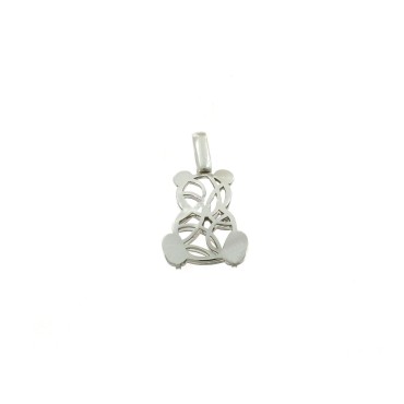 Teddy bear pendant with double perforated plate with white zirconia counter-link in 925 silver