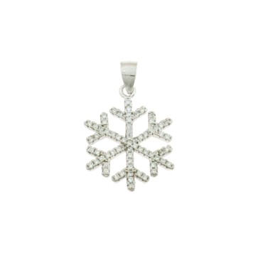 White gold plated white zircon snowflake pendant in 925 silver