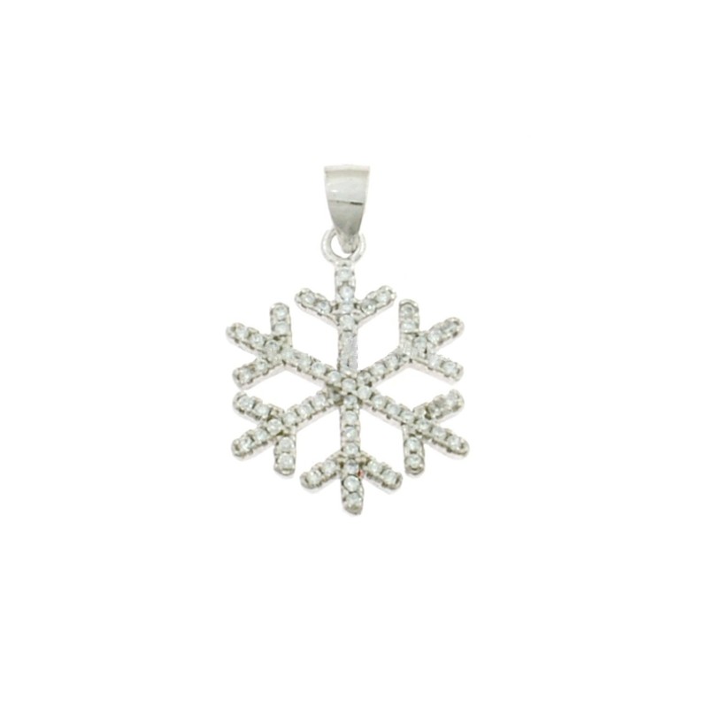 White gold plated white zircon snowflake pendant in 925 silver
