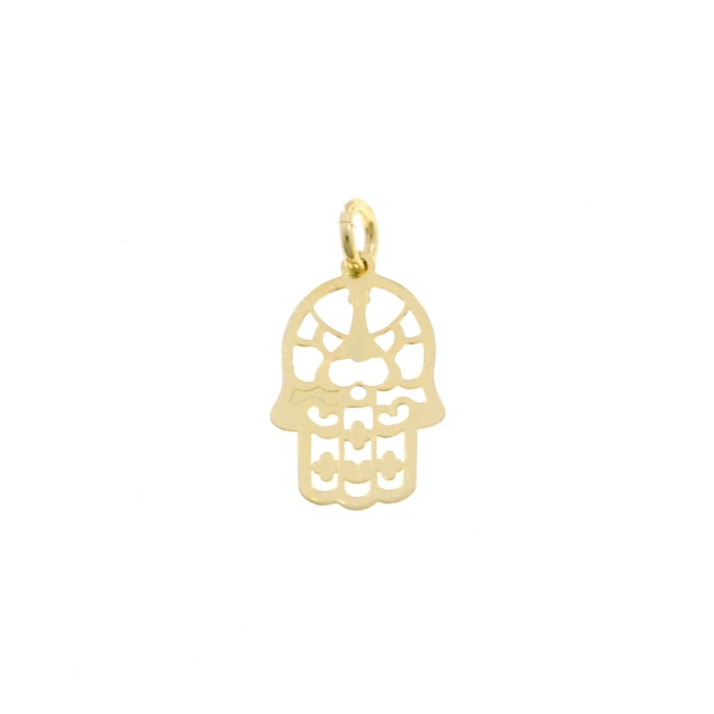 Hand of Fatima pendant with perforated plate 11x16 mm yellow gold plated in 925 silver