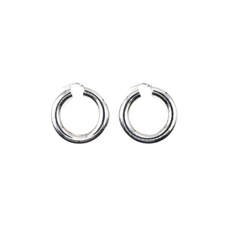 20 mm 8 rod inner hoop earrings with snap closure white gold plated in 925 silver