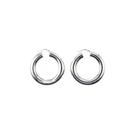 Orecchini a cerchio interno 20 mm canna 8 con chiusura a scattino placcati oro bianco in argento 925