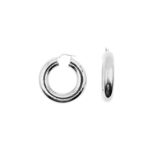 Orecchini a cerchio interno 15 mm canna 8 con chiusura a scattino placcati oro bianco in argento 925