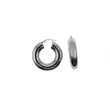 Orecchini a cerchio interno 20 mm canna 8 con chiusura a scattino placcati oro bianco in argento 925