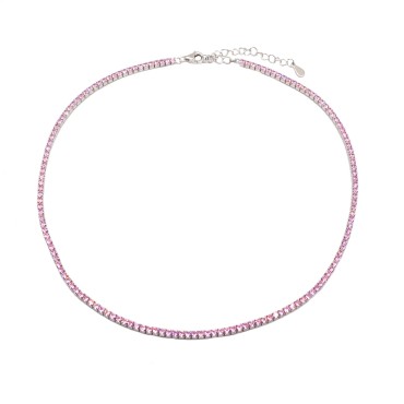 925 silver white gold plated pink zirconia tennis necklace ø 2 mm