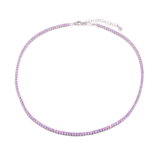 925 silver white gold plated lilac zirconia tennis necklace ø 2 mm