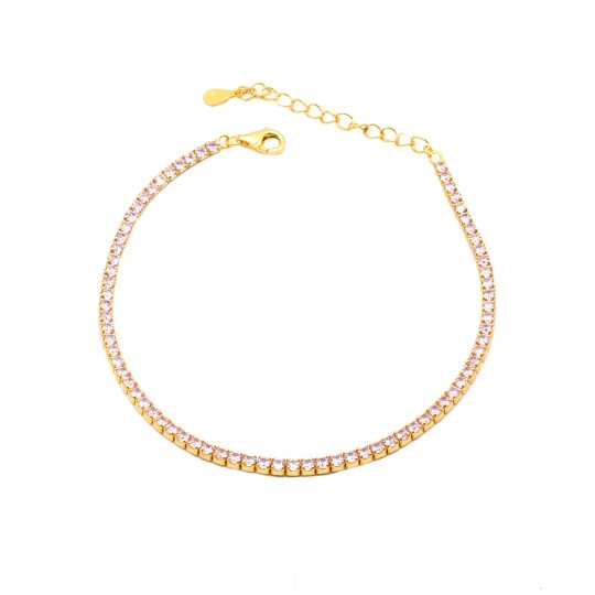 Bracciale tennis di zirconi rosa 2mm placcato oro giallo in argento 925
