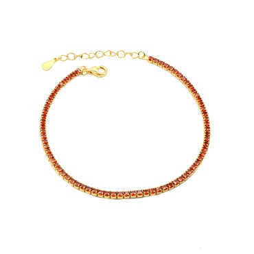 Bracciale tennis di zirconi rossi 2mm placcato oro giallo in argento 925