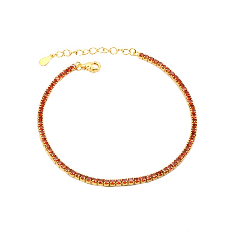 2mm Red Zirconia Tennis Bracelet Yellow Gold Plated in 925 Silver