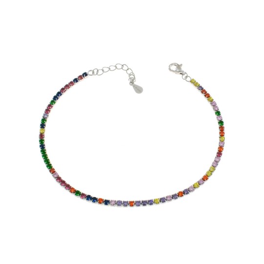 Bracciale tennis di zirconi multicolor 2mm placcato oro bianco in argento 925