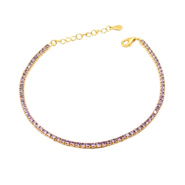 Bracciale tennis di zirconi lilla 2mm placcato oro giallo in argento 925