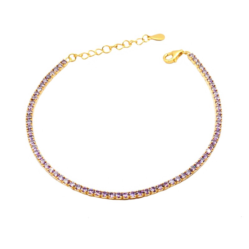 2mm Purple Zirconia Tennis Bracelet Yellow Gold Plated in 925 Silver
