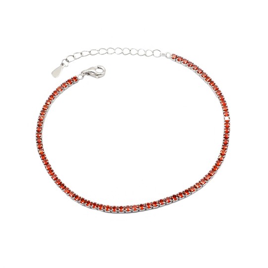 Bracciale tennis di zirconi rossi 2mm placcato oro bianco in argento 925