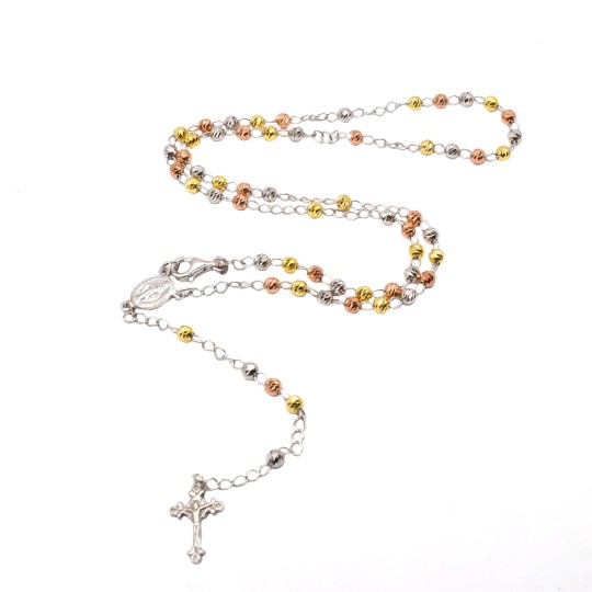 Collana rosario a Y placcata oro giallo con sfera faccettata da 4 mm in argento 925 (50 cm)