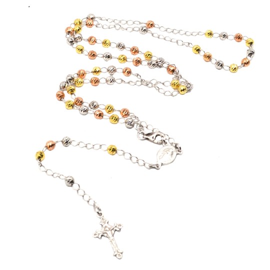 Collana rosario a Y placcata oro giallo con sfera faccettata da 4 mm in argento 925 (50 cm)