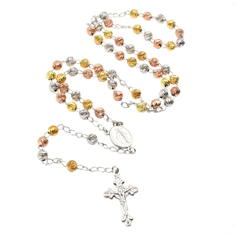 Collana rosario a Y placcata oro giallo con sfera faccettata da 4 mm in argento 925 (50 cm)