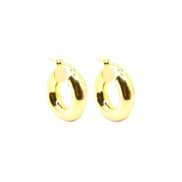 Tubular hoop earrings ø 21.5 mm with yellow gold plated bridge clasp in 925 silver