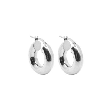 Tubular hoop earrings ø 21.5 mm with white gold plated bridge clasp in 925 silver