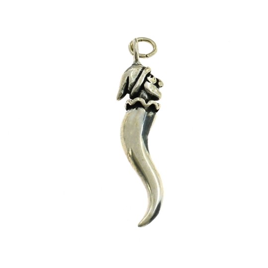 Horn pendant with pulcinella in 925 silver casting