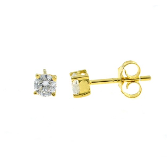 Orecchini punto luce con zircone bianco a 4 griffe da 4 mm. su base placcata oro giallo in argento 925