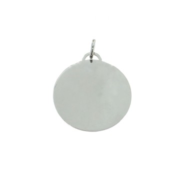 Medaglia liscia tonda ø 30 mm. placcata oro bianco in argento 925
