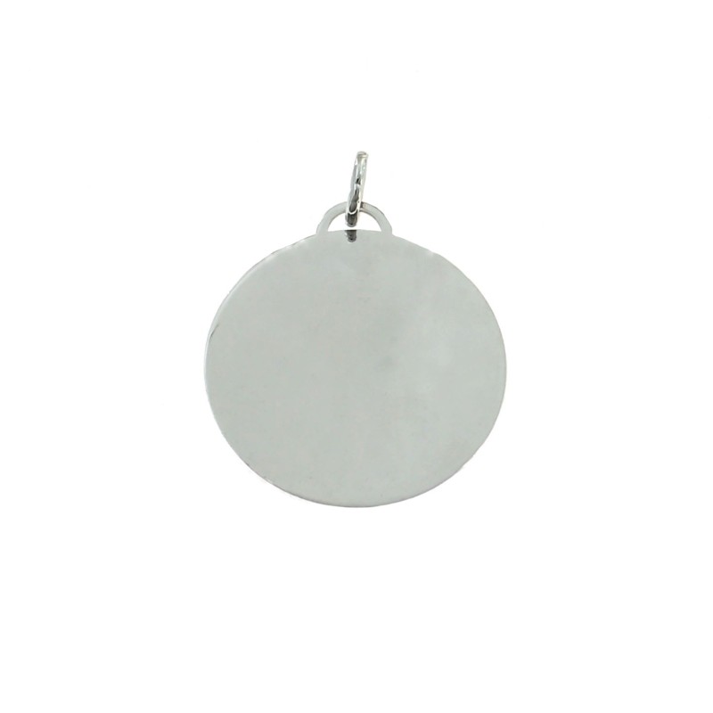 Smooth round medal ø 30 mm. white gold plated in 925 silver