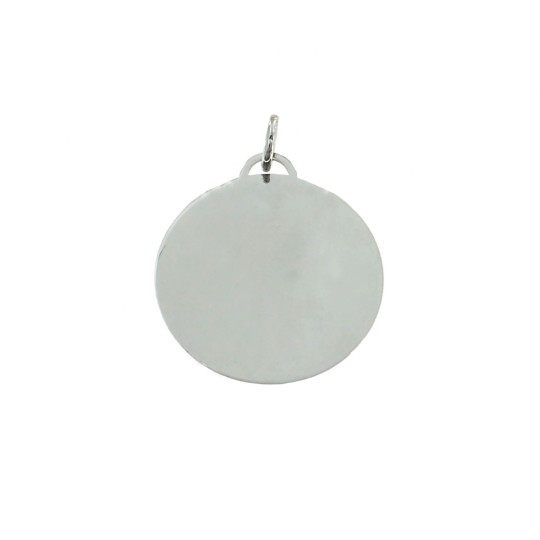 Smooth round medal ø 30 mm. white gold plated in 925 silver