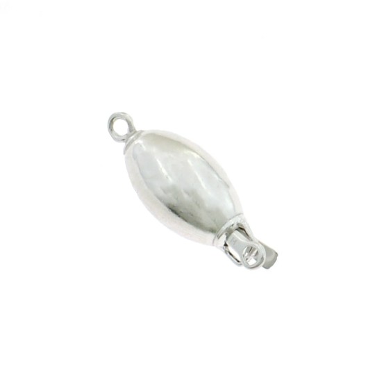 Chiusura ovale 10x27 mm. placcata oro bianco in argento 925