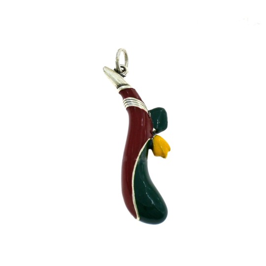 Ciondolo asso di bastoni smaltato 15x52 mm in argento microfuso brunito 925