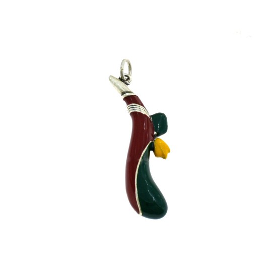 Ciondolo asso di bastoni smaltato 10x30 mm in argento microfuso brunito 925