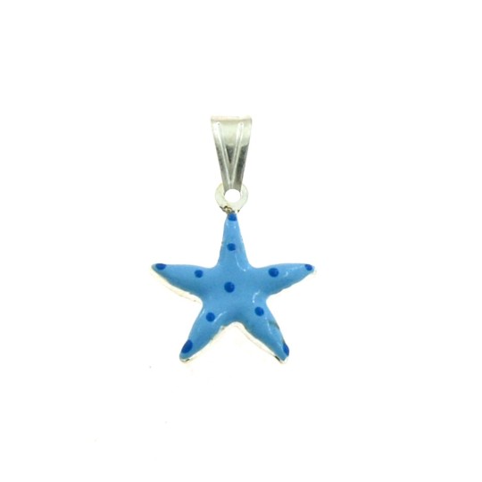Ciondolo stella marina smaltato celeste in argento bianco 925