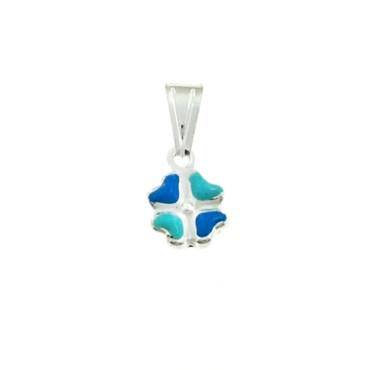 Four-leaf clover pendant coupled with blue enamel in white 925 silver