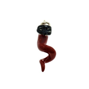 Enamelled horn pendant with pulcinella mask in burnished 925 silver