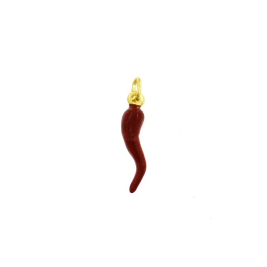 Ciondolo corno 6x22 mm smaltato rosso placcato oro giallo in argento 925