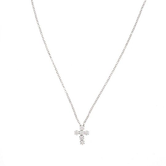 Forzatina mesh necklace with magic cross passing through white zirconia pavé plated in white gold in 925 silver