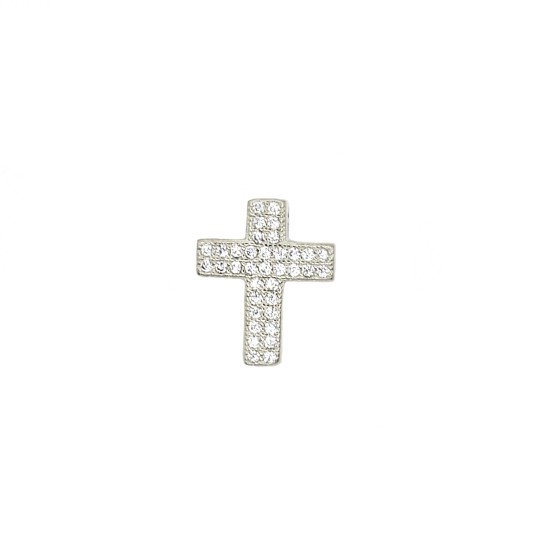 Ciondolo croce zirconata bianca con contromaglia passante placcato oro bianco in argento 925