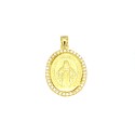 Miraculous satin medal pendant in a frame of white zircons plated yellow gold in 925 silver