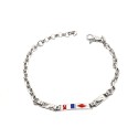Bracciale catena con bandiere nautiche smaltate e due targhe lisce laterali placcato oro bianco in argento 925