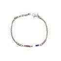 Bracciale tubolare con bandiere nautiche smaltate e pepite laterali placcato oro bianco in argento 925