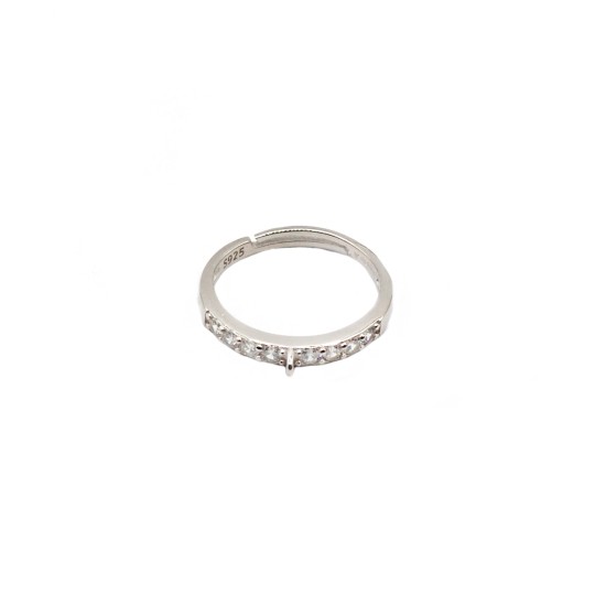 Base per anello zirconata bianca con maglina aperta placcata oro bianco in argento 925