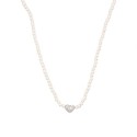 Collana di perle con cuore bombato centrale zirconato bianco placcato oro bianco in argento 925