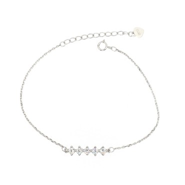 Bracciale maglia forzatina con 5 zirconi bianchi centrali placcato oro bianco in argento 926