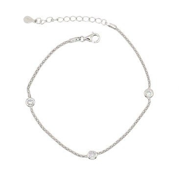 Bracciale maglia pop corn con zirconi a cipollina bianchi placcato oro bianco in argento 925
