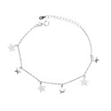 Bracciale maglia forzatina con stelle zirconate bianche e lisce pendenti placcato oro bianco in argento 925