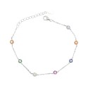 Bracciale maglia forzatina con fiori multicolor zirconati placcato oro bianco in argento 926