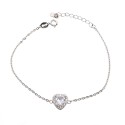 Bracciale maglia forzatina con cuore pietra centrale bianca con contorno di zirconi bianchi placcato oro bianco in argento 925