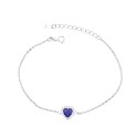Bracciale maglia forzatina con cuore pietra centrale blu con contorno di zirconi bianchi placcato oro bianco in argento 925